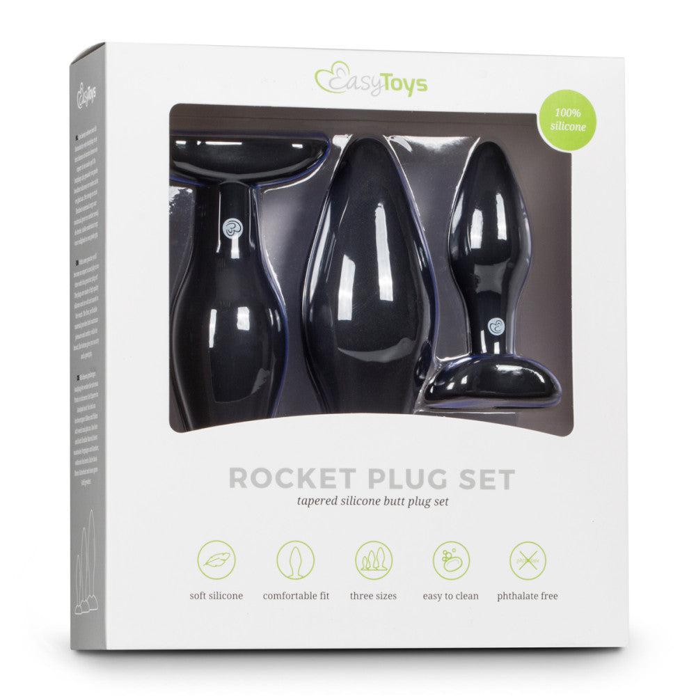 Rocket Silicone Butt Plug Set 3 Pcs. Black