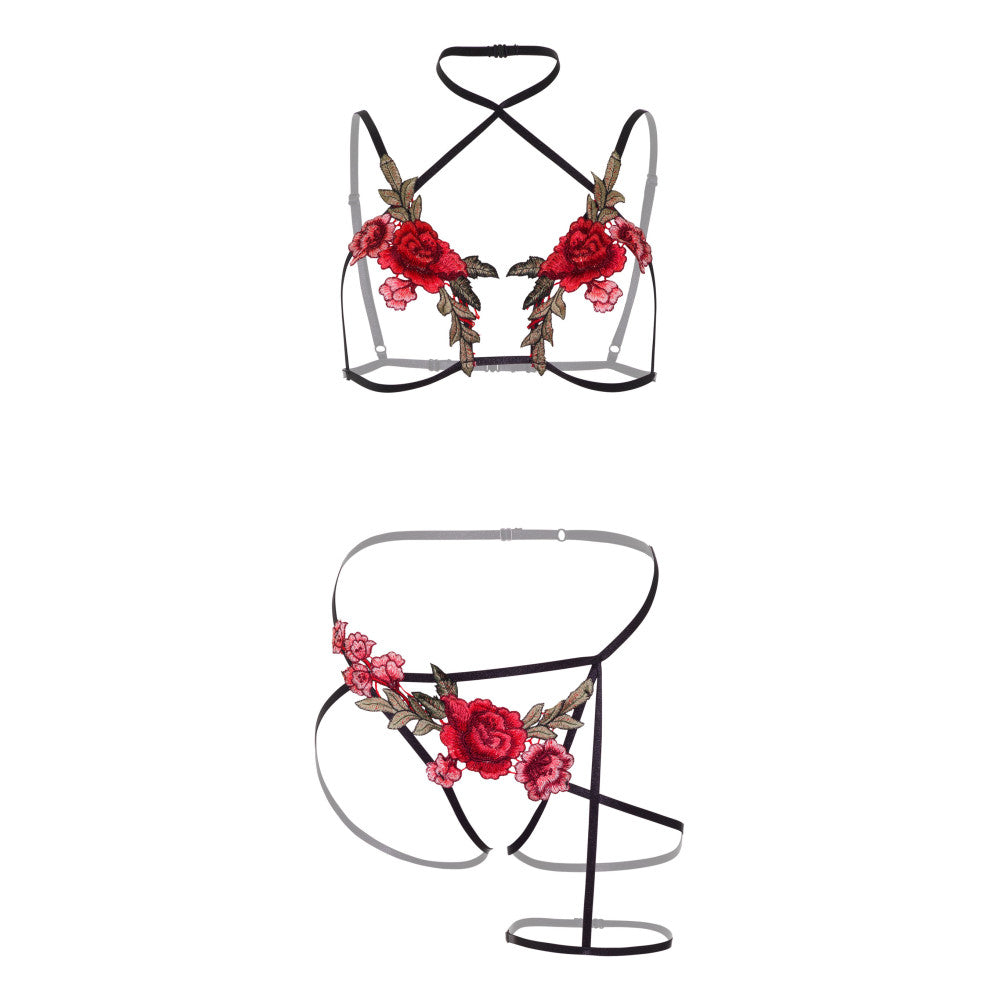 Seductive Rose Bra & Crotchless Panties 2 Pc. Set