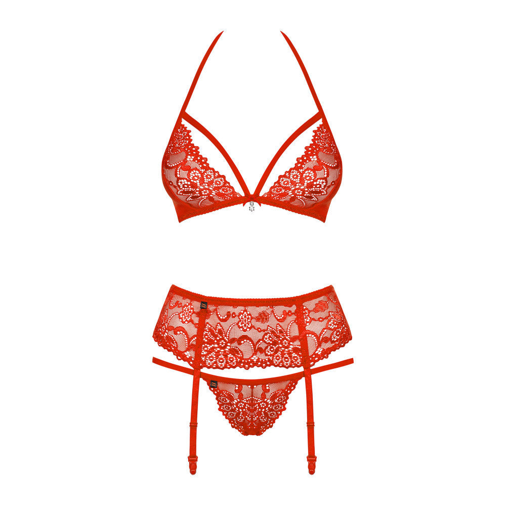 Seductive 3 Piece Lingerie Set Obsessive Red