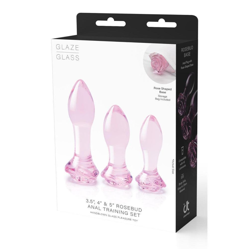 Rosebud Anal Training Glass Butt Plug Set 3 Pcs.