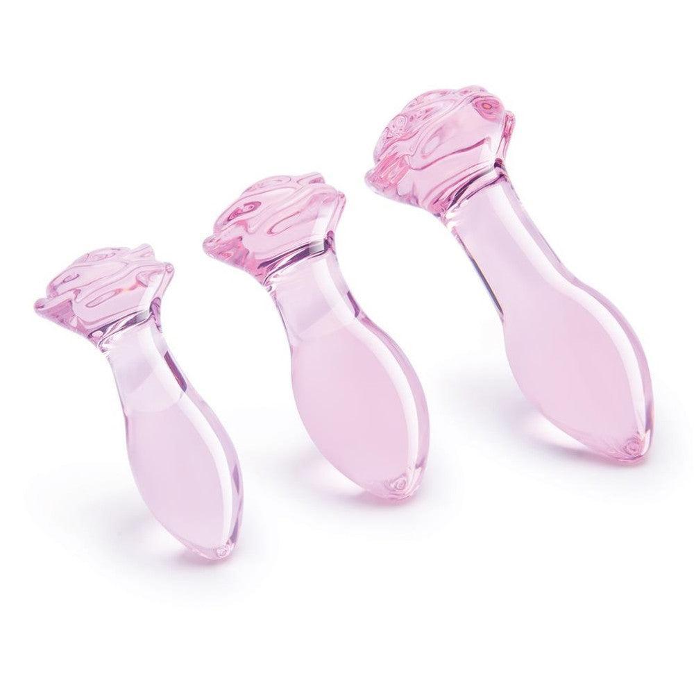 Rosebud Anal Training Glass Butt Plug Set 3 Pcs.