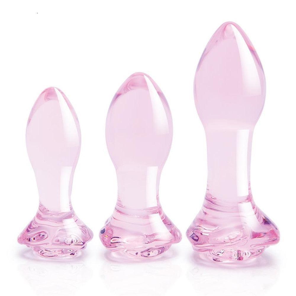 Rosebud Anal Training Glass Butt Plug Set 3 Pcs.