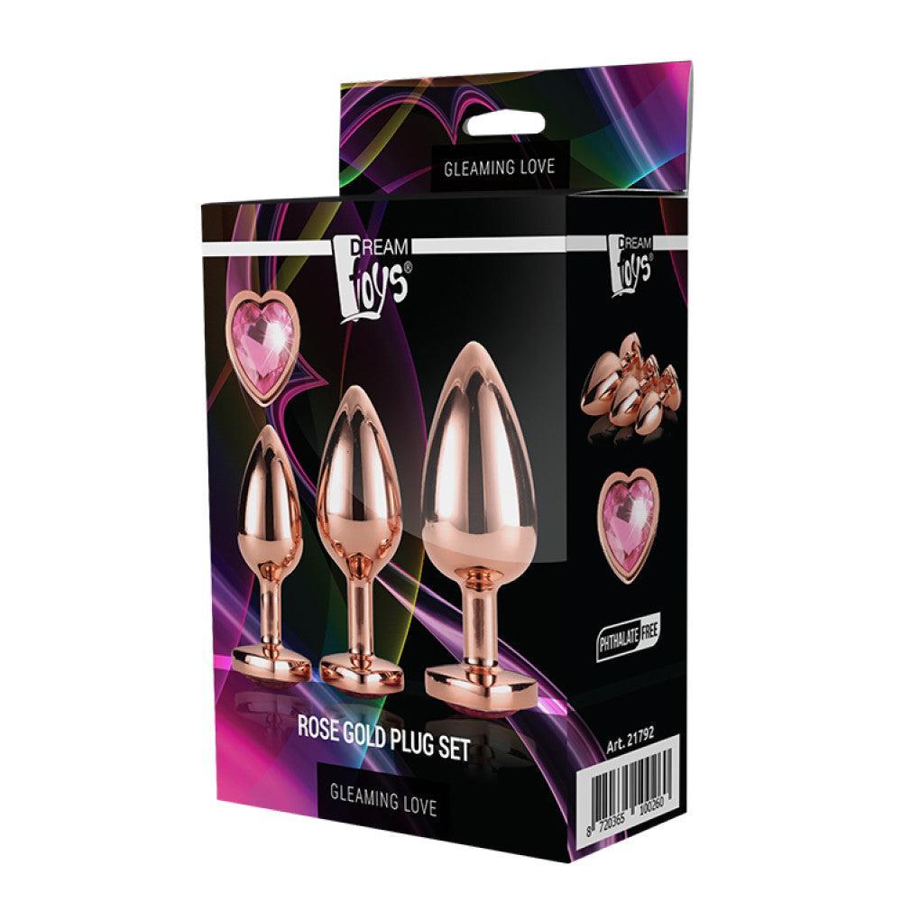 Gleaming Love Crystal Butt Plug Set 3 Pcs. Rose Gold