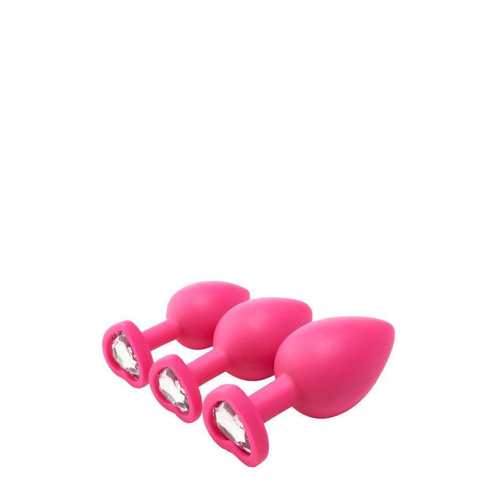 Set of 3 pcs. Flirts pink heart silicone butt plugs