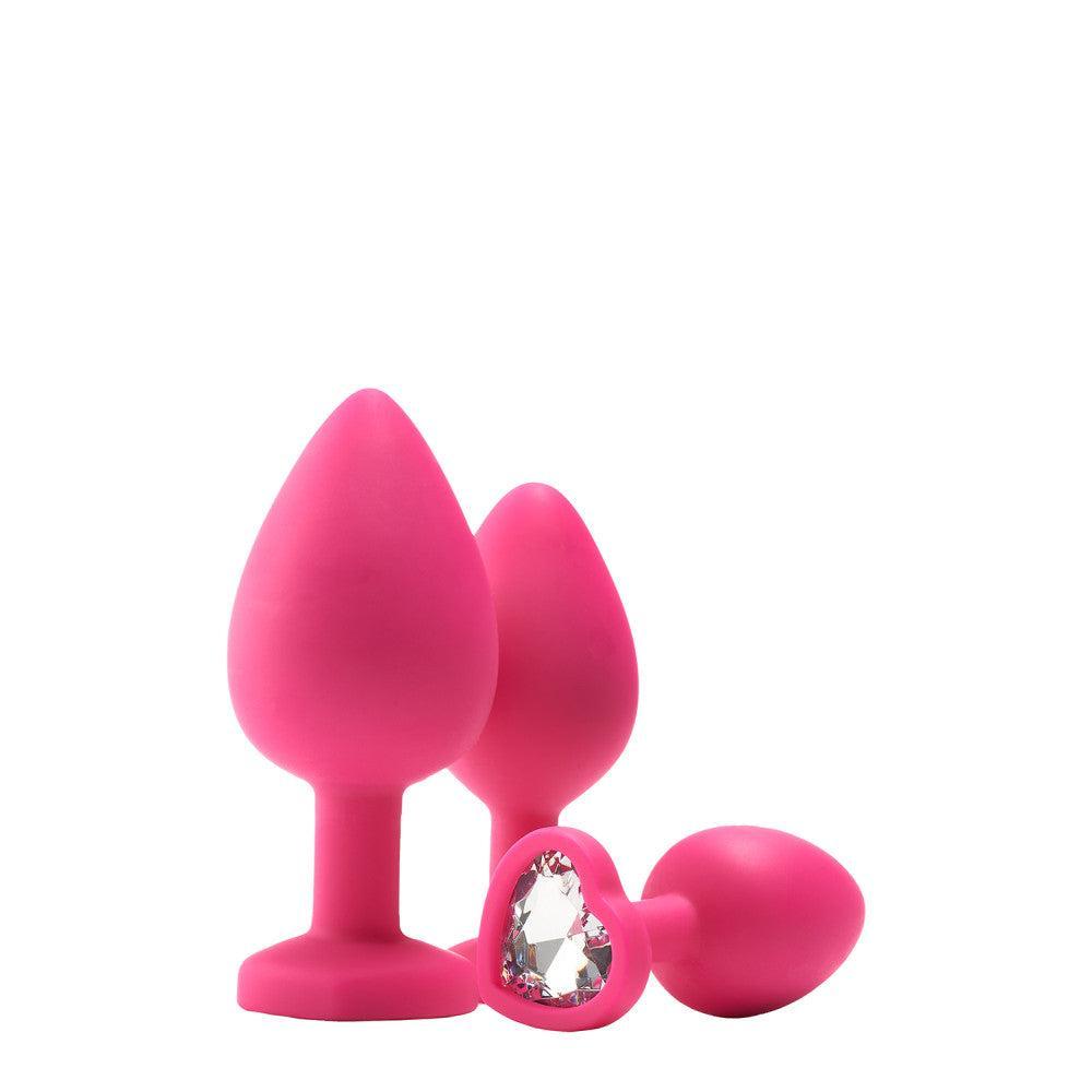 Set of 3 pcs. Flirts pink heart silicone butt plugs