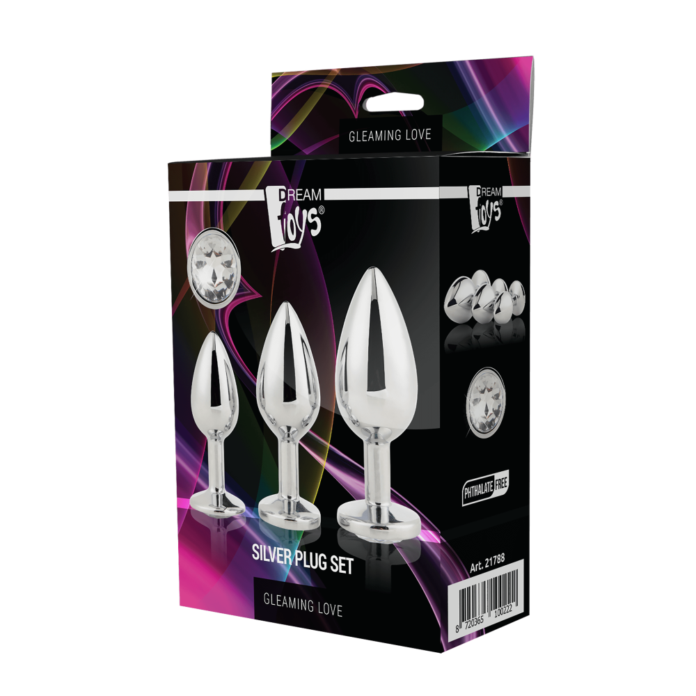 Gleaming Love Crystal Butt Plug Set 3 Pcs. Silver