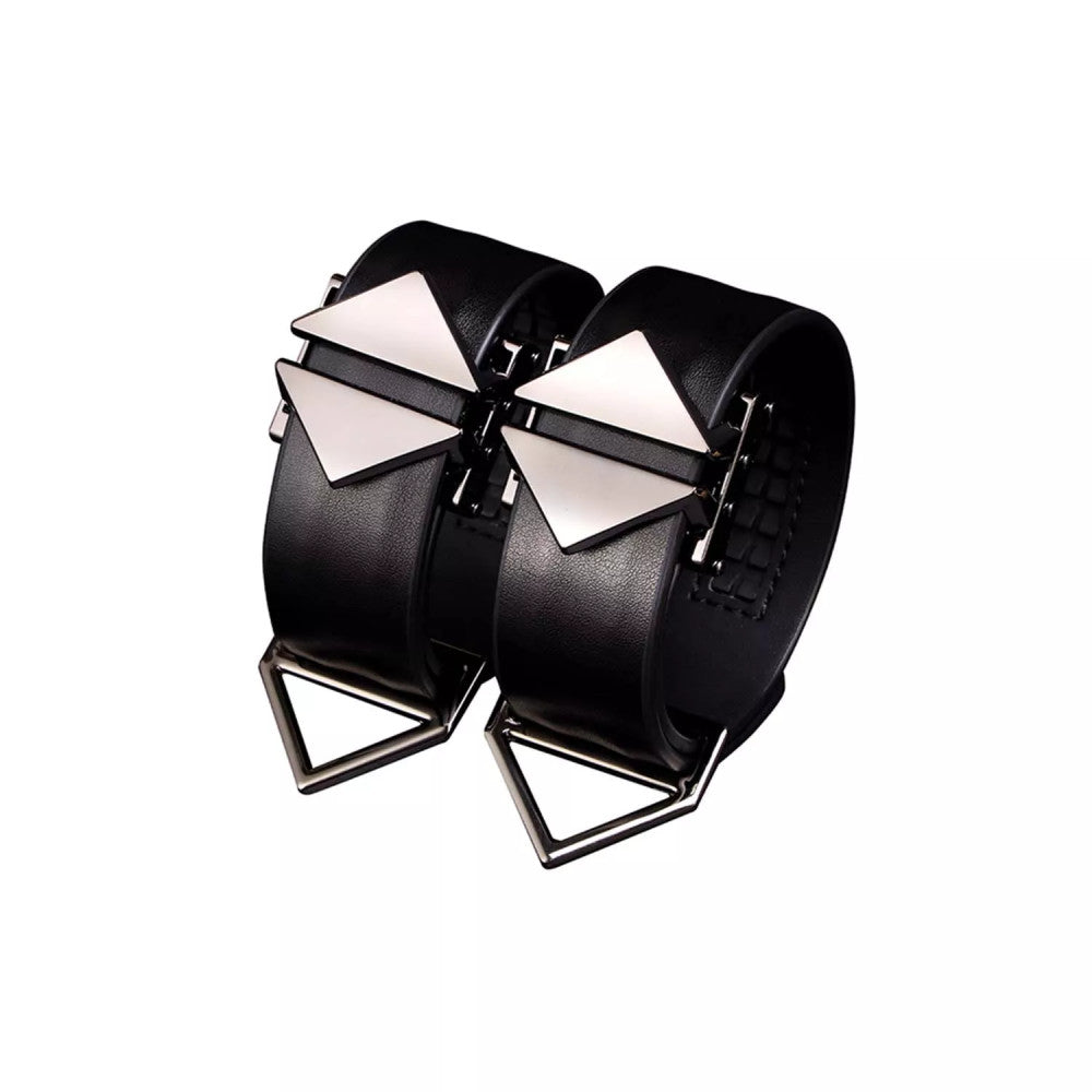 Set of Adjustable Leather Restraints with Metal Connector Lockink Black