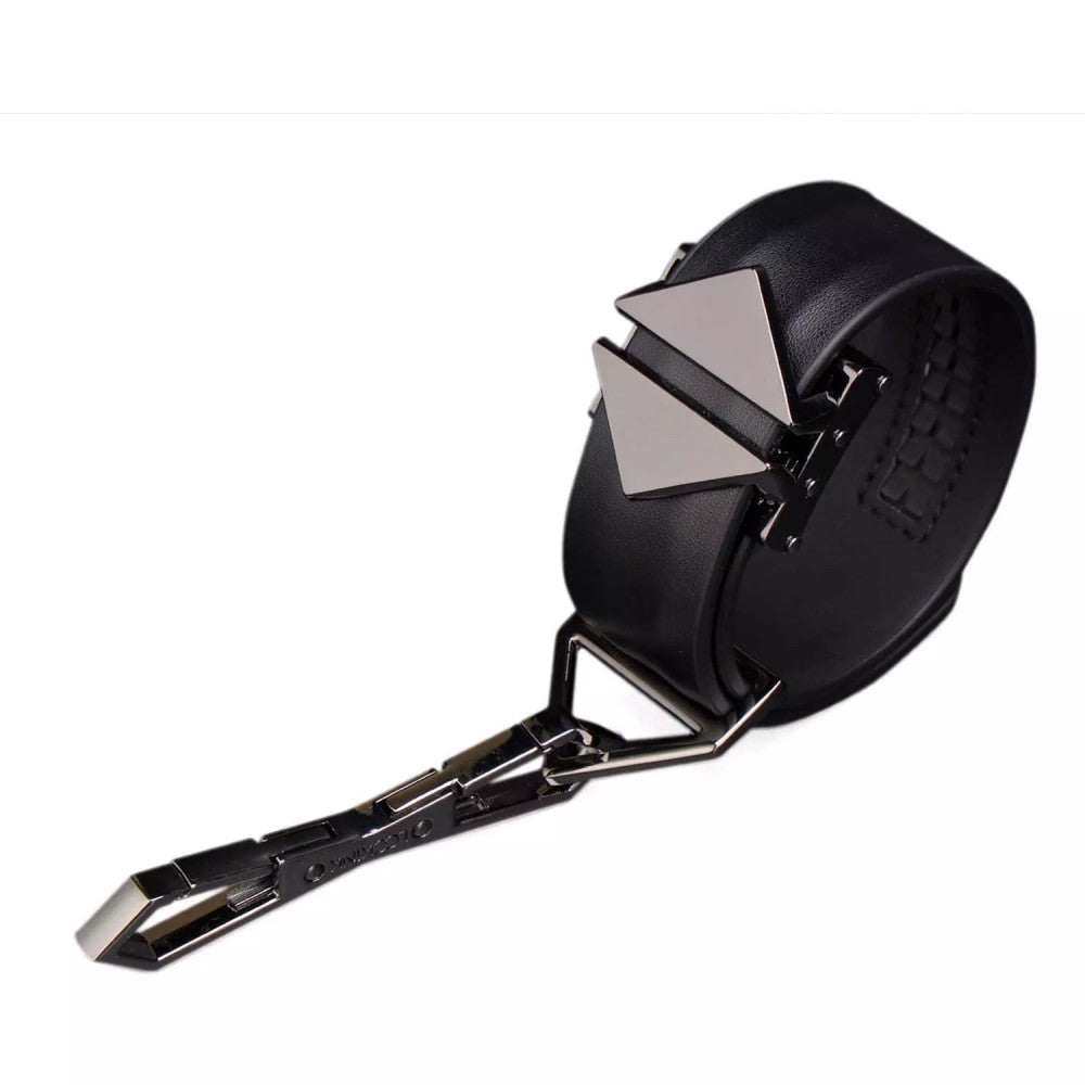 Set of Adjustable Leather Restraints with Metal Connector Lockink Black