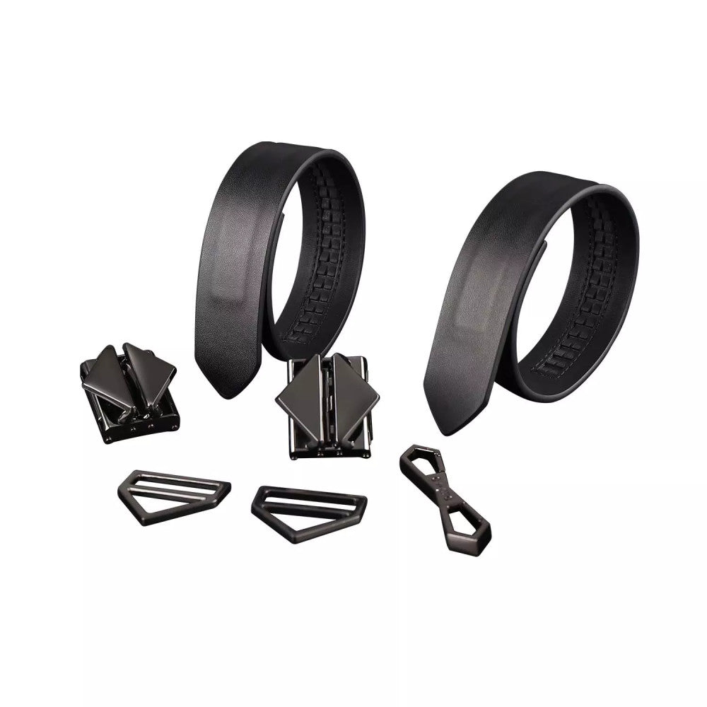 Set of Adjustable Leather Restraints with Metal Connector Lockink Black