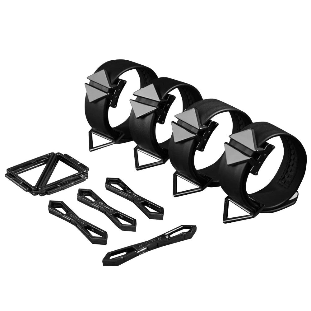 Set of Adjustable Leather Restraints with Metal Connector Lockink Black