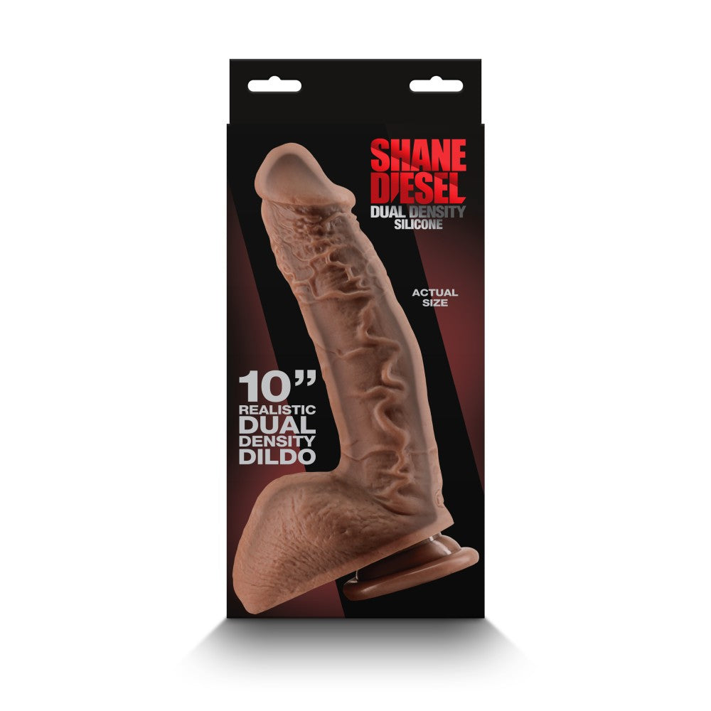 Shane Diesel Double Layer Realistic Testicle Dildo 10" Mocha