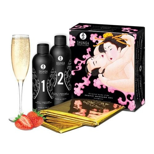 Shunga Set for Erotic Nuru Massage Strawberry Champagne