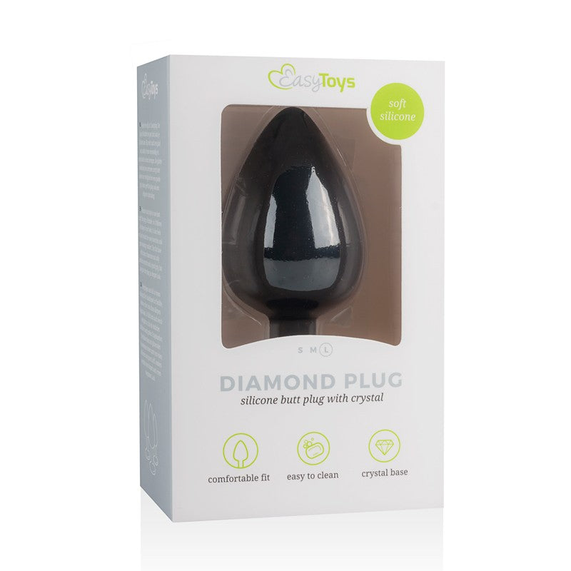 Silicone Butt Plug with Diamond Crystal Black L