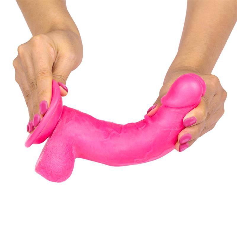 Slidy 8" Pink Realistic Double Layer Testicle Dildo