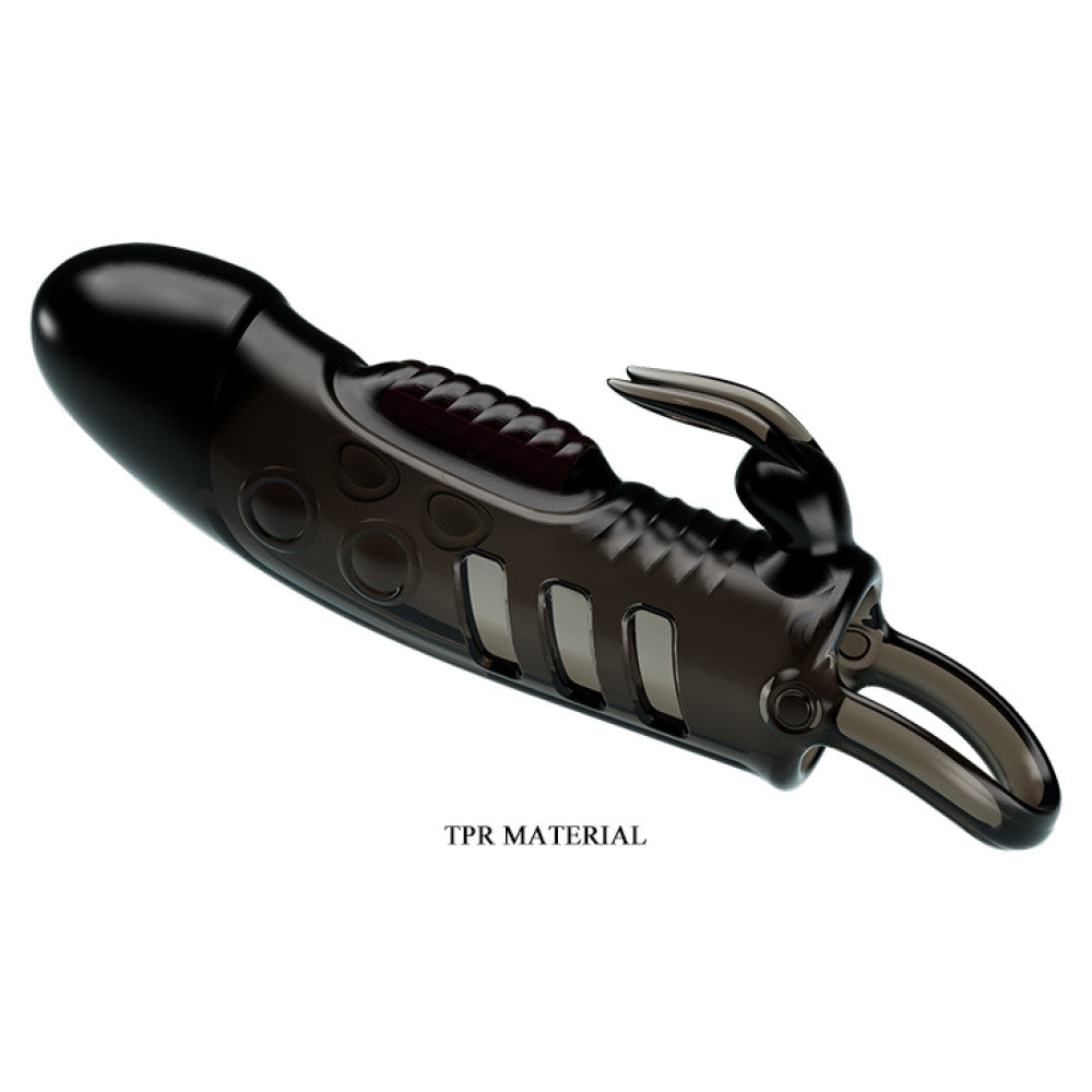Sloane Vibrating Penis Extender with Rabbit Ears Black