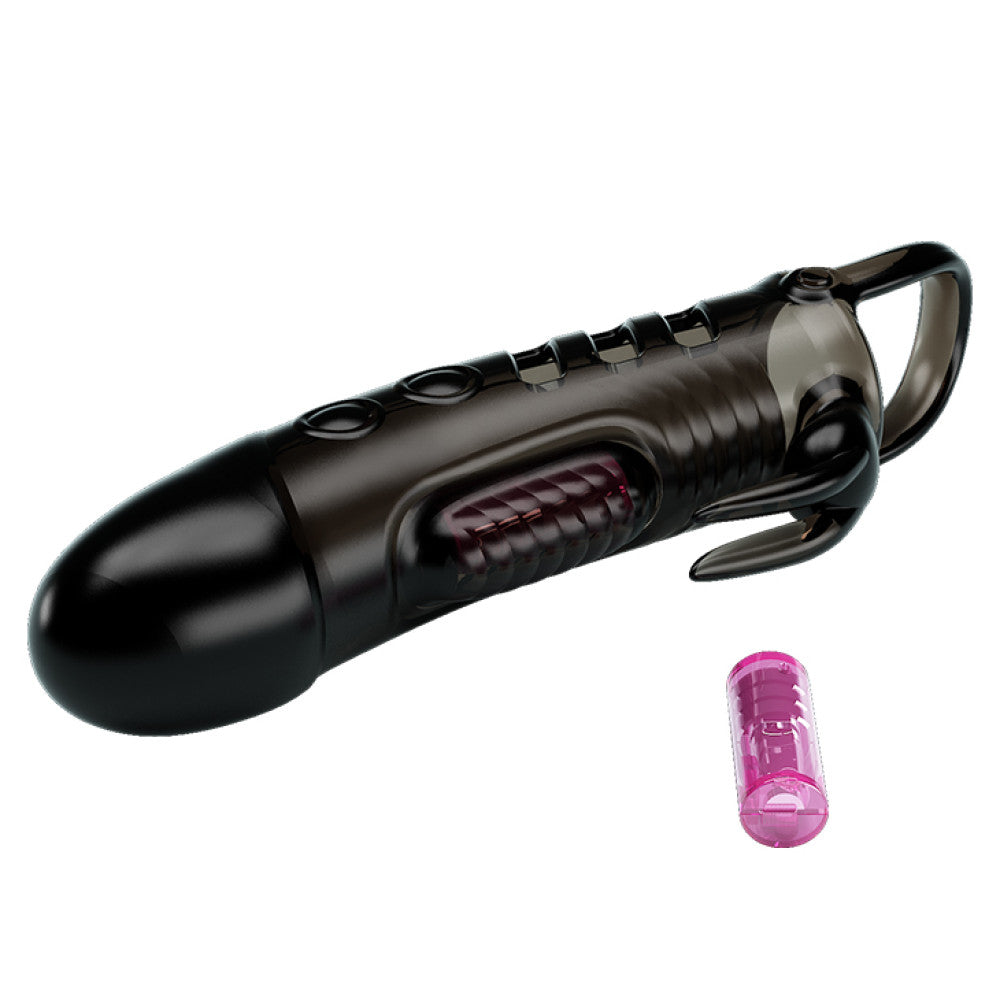 Sloane Vibrating Penis Extender with Rabbit Ears Black