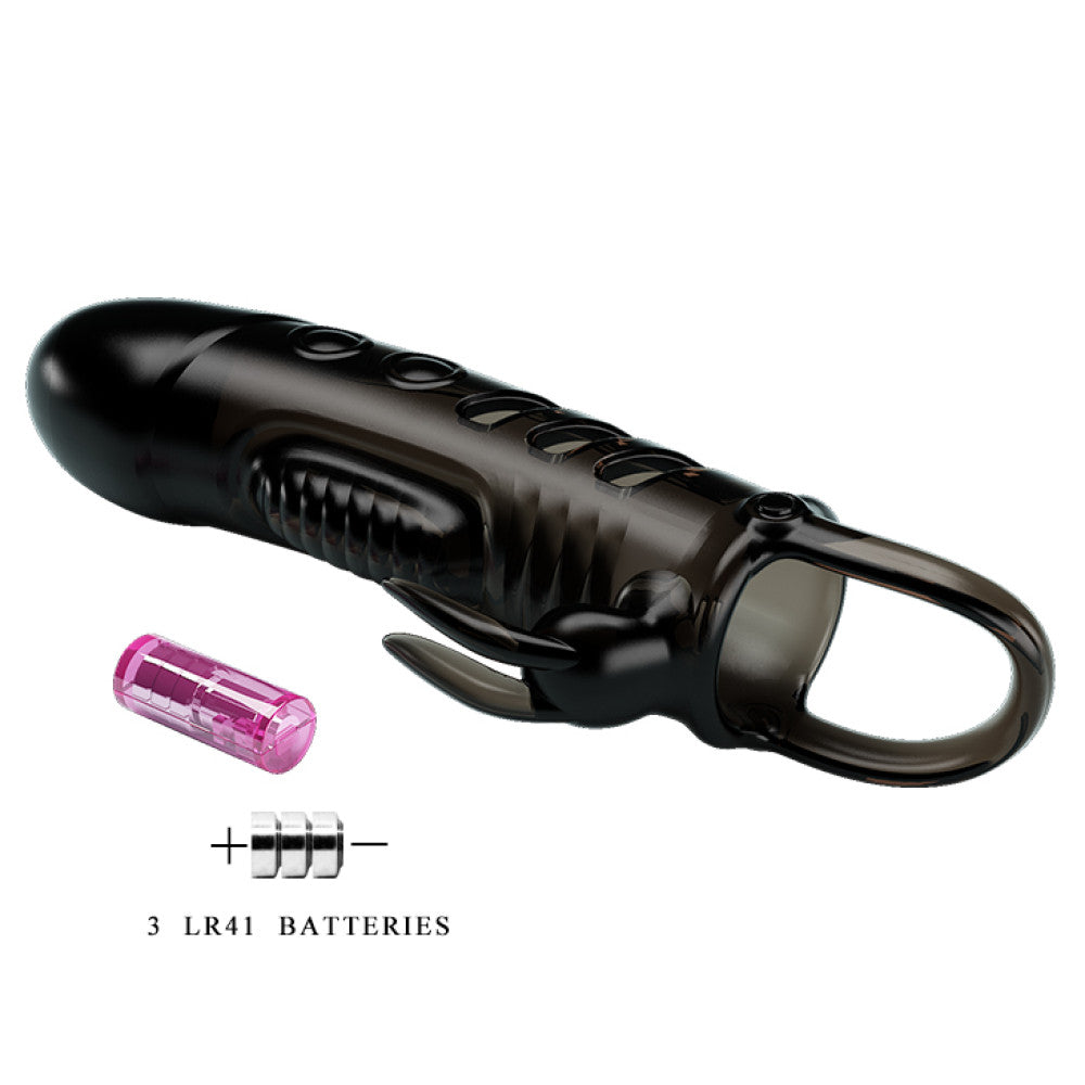 Sloane Vibrating Penis Extender with Rabbit Ears Black
