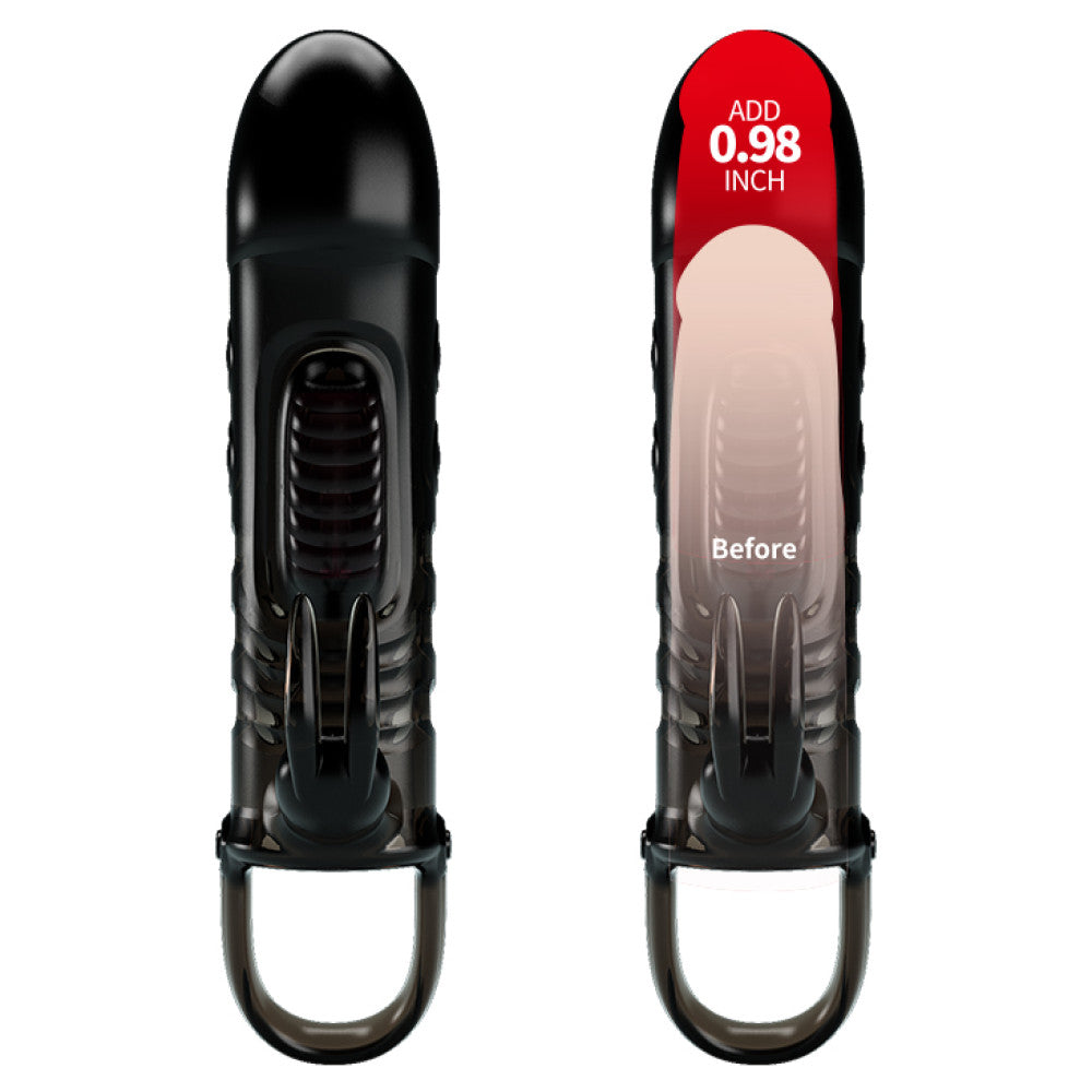 Sloane Vibrating Penis Extender with Rabbit Ears Black