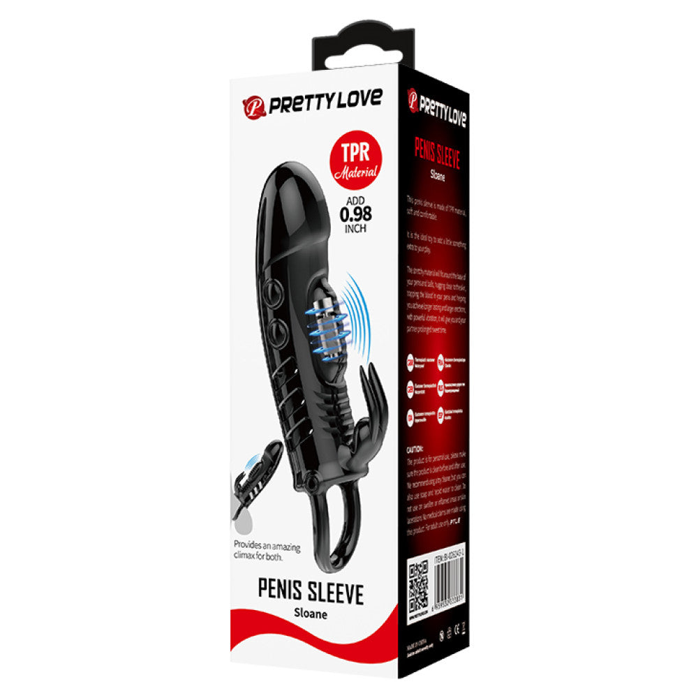 Sloane Vibrating Penis Extender with Rabbit Ears Black