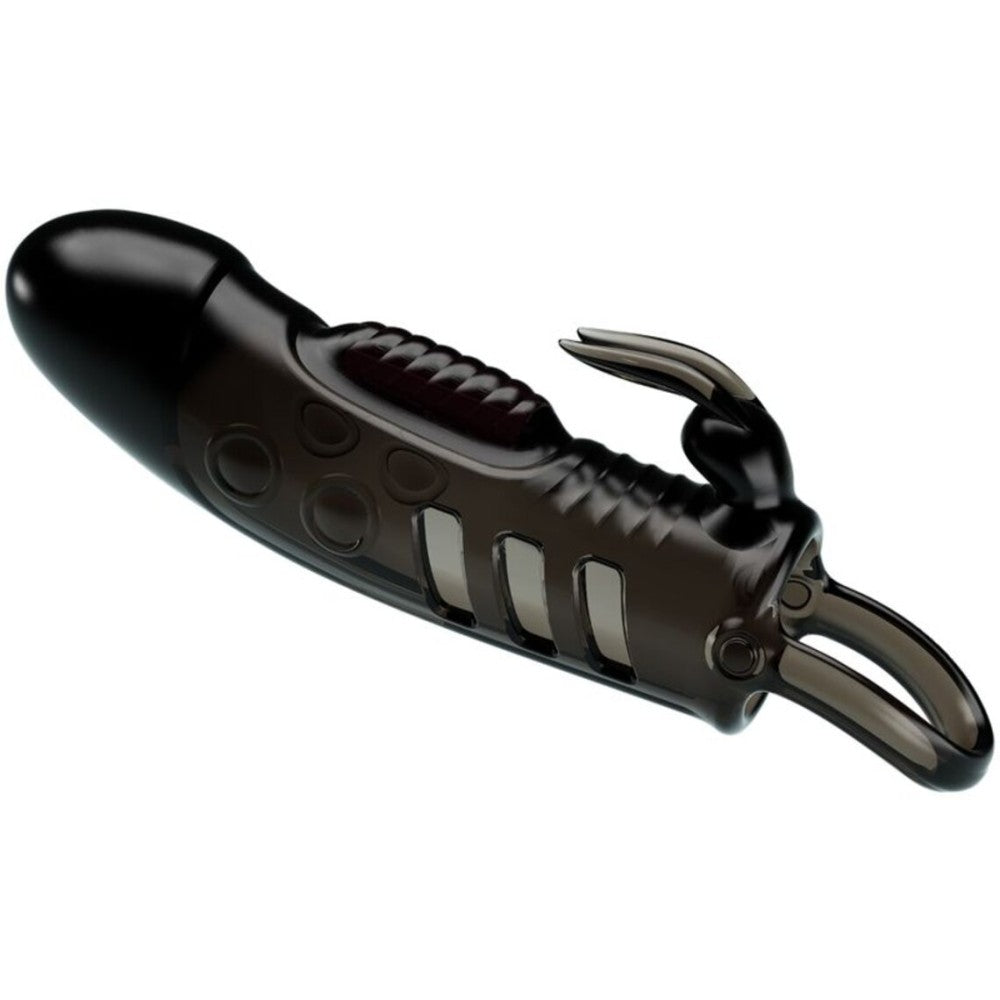 Sloane Vibrating Penis Extender with Rabbit Ears Black