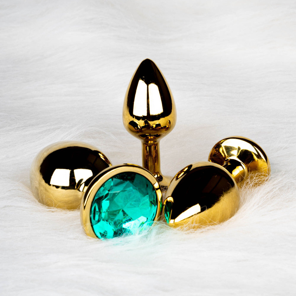 Small Anal Plug - Green Crystal Jewel Ouch! golden