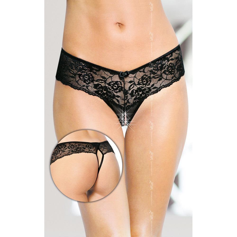 Softline Crotchless Lace Thong Black