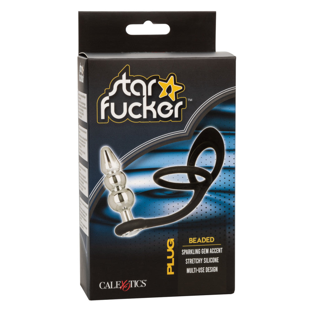 Star Fucker Beaded Crystal Metal Butt Plug with Silicone Cock & Balls Rings