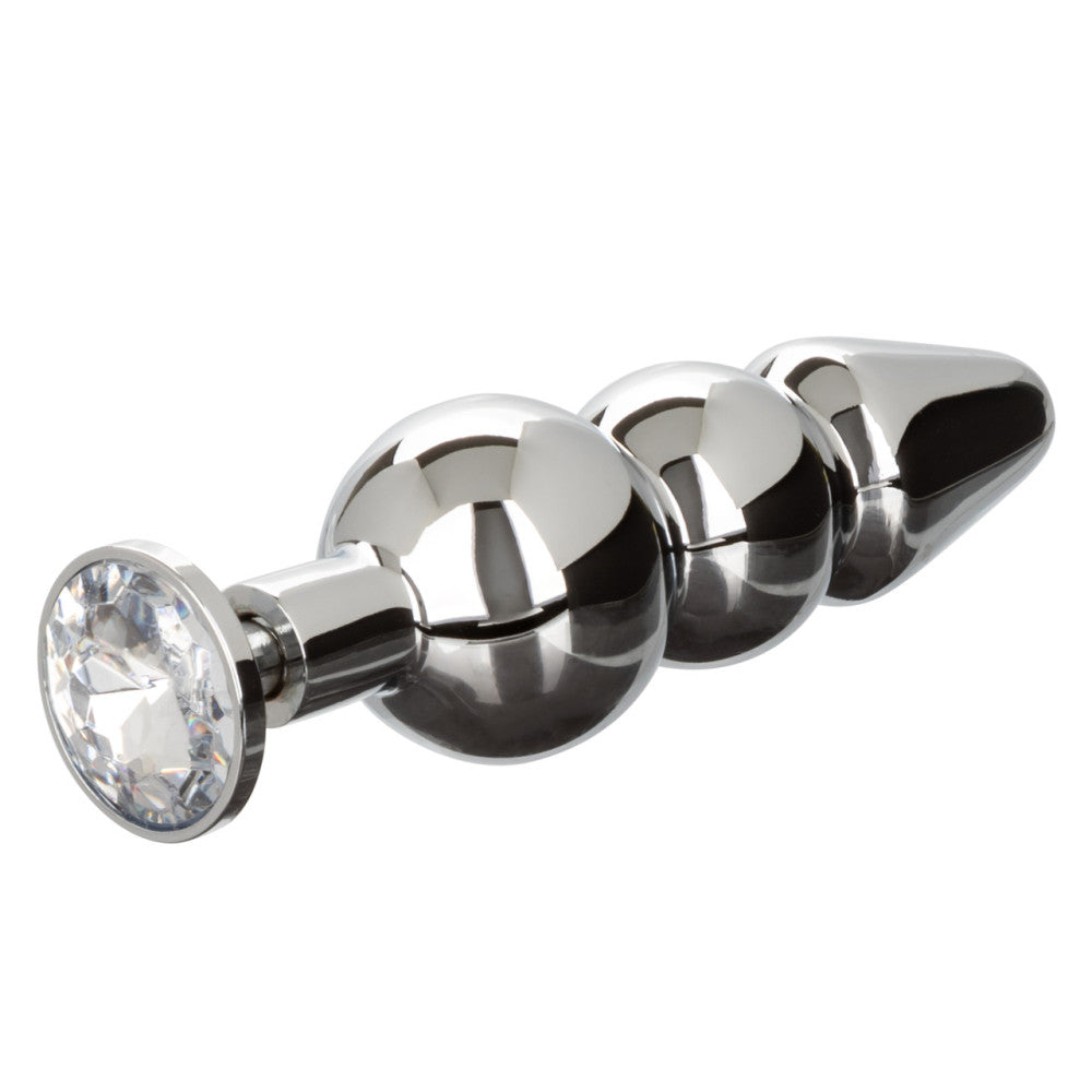 Star Fucker Beaded Crystal Metal Butt Plug with Silicone Cock & Balls Rings