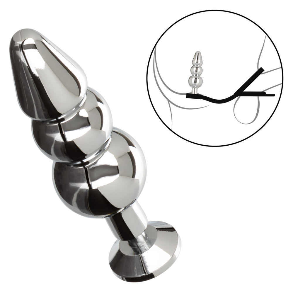 Star Fucker Beaded Crystal Metal Butt Plug with Silicone Cock & Balls Rings