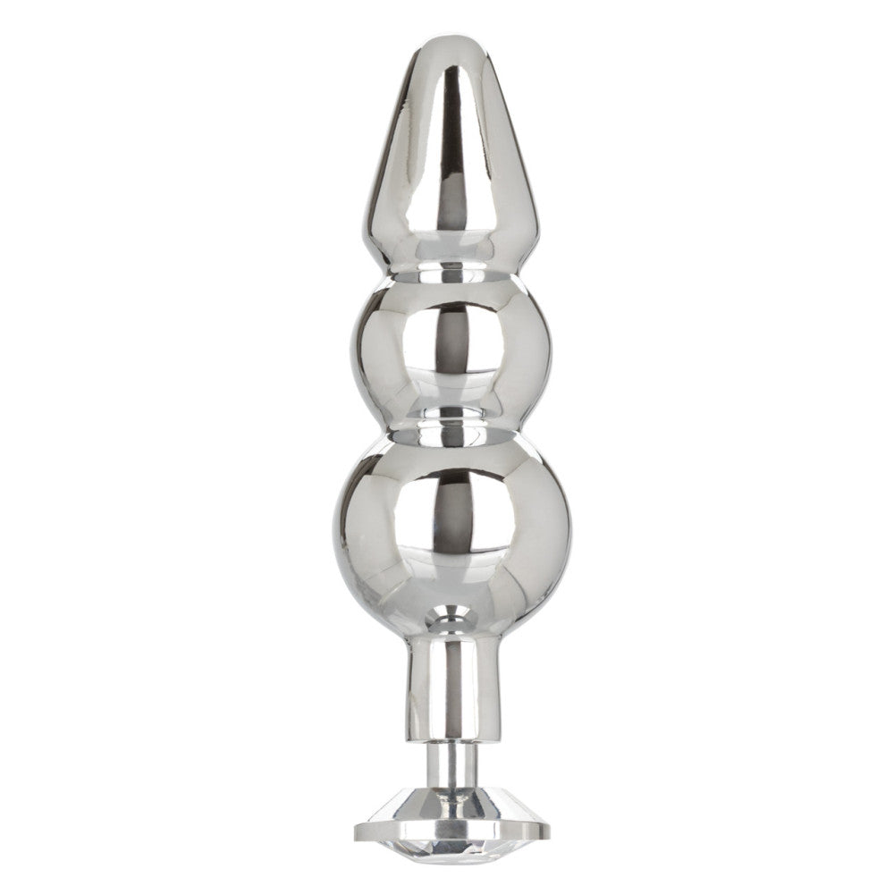 Star Fucker Beaded Crystal Metal Butt Plug with Silicone Cock & Balls Rings