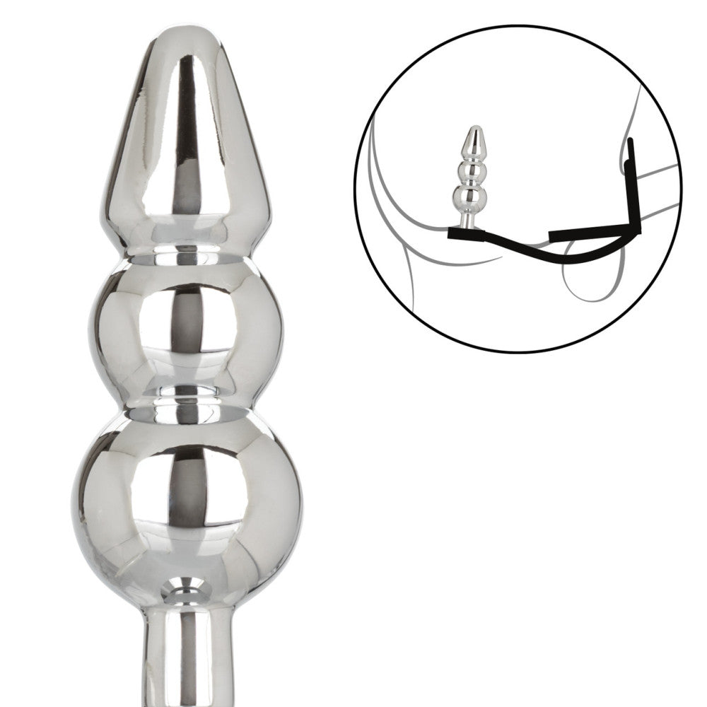 Star Fucker Beaded Crystal Metal Butt Plug with Silicone Cock & Balls Rings