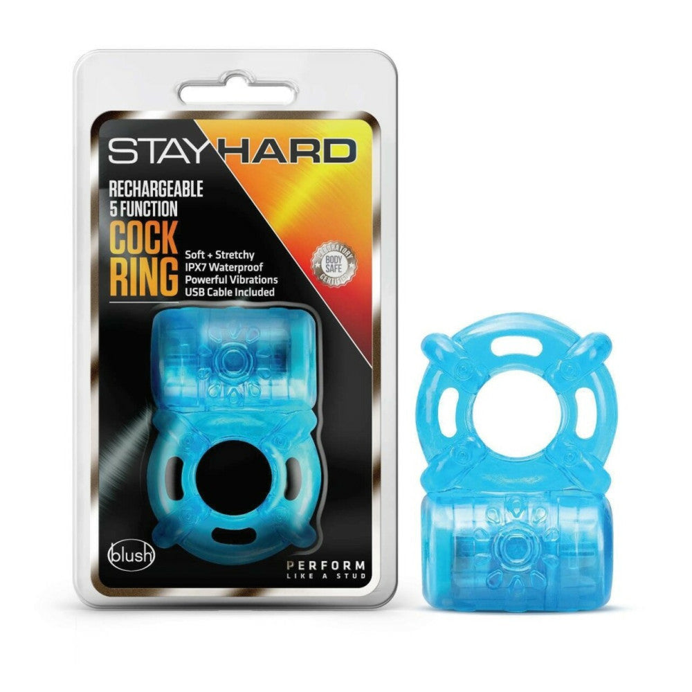 Stay Hard Rechargeable Vibrating Cock Ring Blue