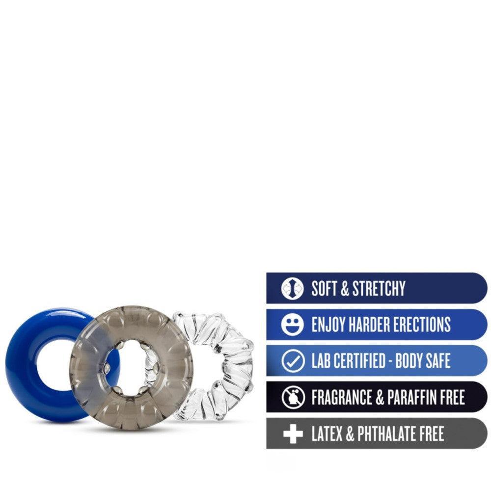 Stay Hard Triple Stretch Cock Rings 3-Pcs