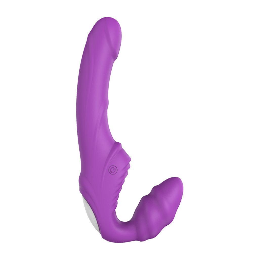 Strapless Strap-on Rechargeable Vibrating Double Dipper Dildo Purple