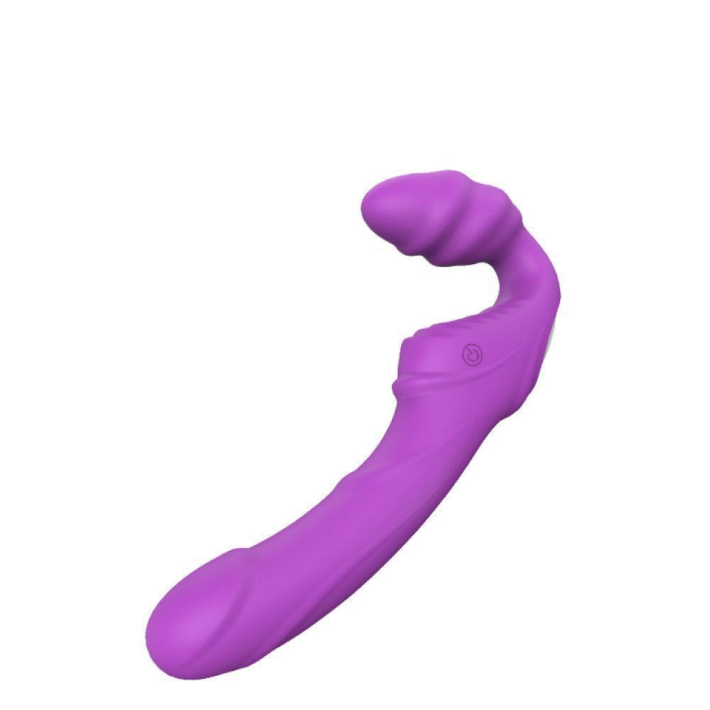 Strapless Strap-on Rechargeable Vibrating Double Dipper Dildo Purple