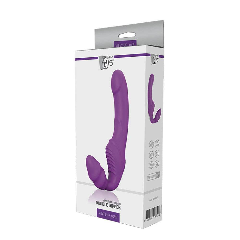 Strapless Strap-on Rechargeable Vibrating Double Dipper Dildo Purple