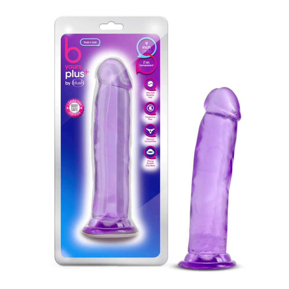 Thrill n' Drill 9" Large Realistic Jelly Dildo Purple