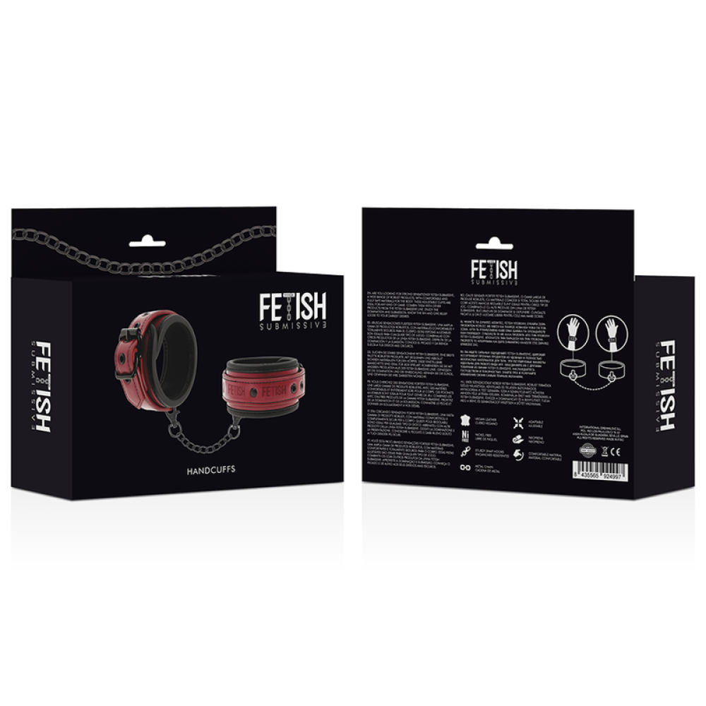 Fetish Submissive Vegan Leather Handcuffs Red