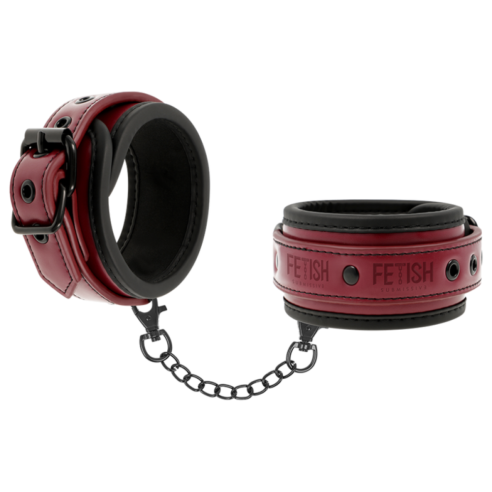 Fetish Submissive Vegan Leather Handcuffs Red