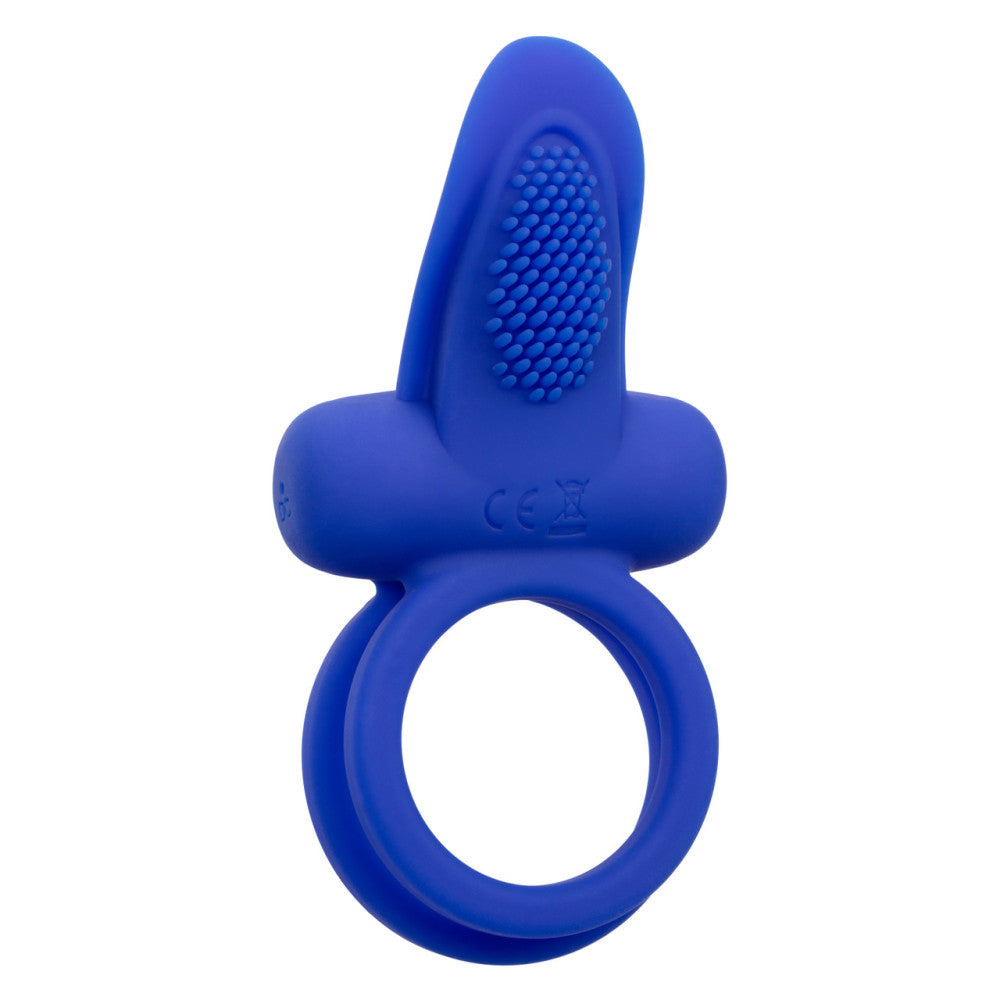 Vibrating Double Cock Ring with Clitoris Stimulator Blue