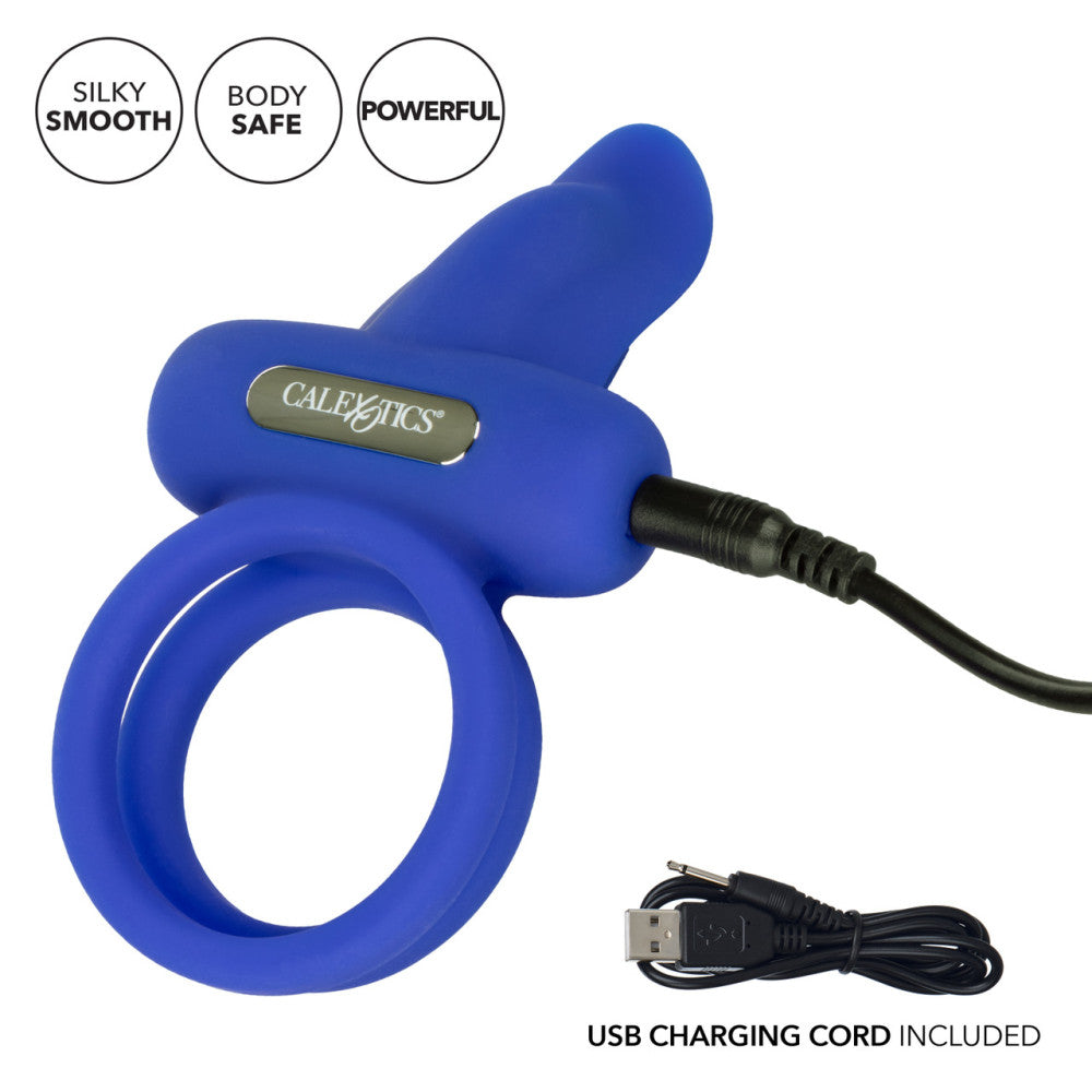 Vibrating Double Cock Ring with Clitoris Stimulator Blue