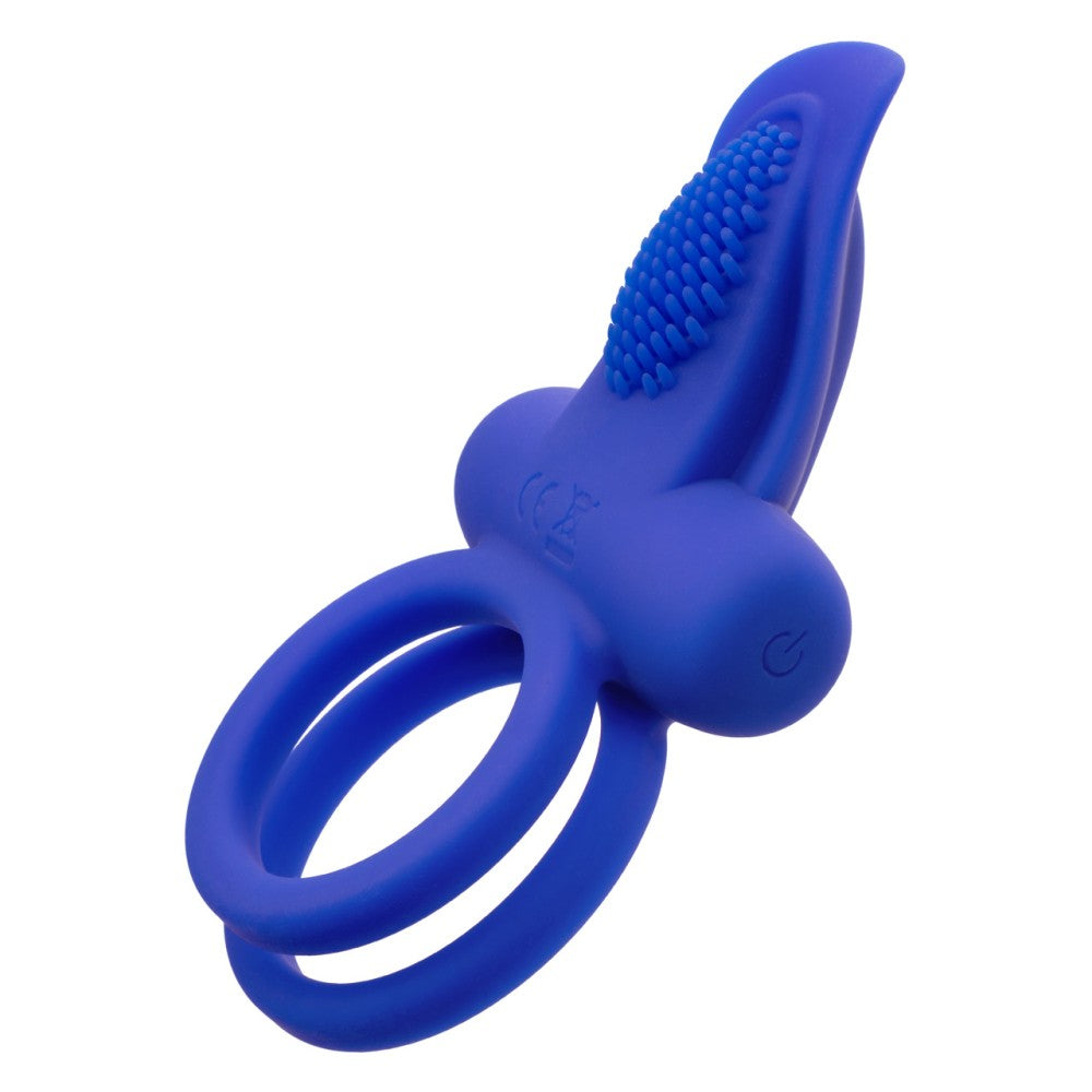 Vibrating Double Cock Ring with Clitoris Stimulator Blue