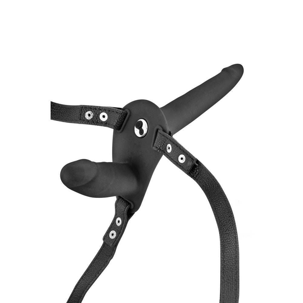 Vibrating Silicone Double Penis Belt Dual Dildo Black