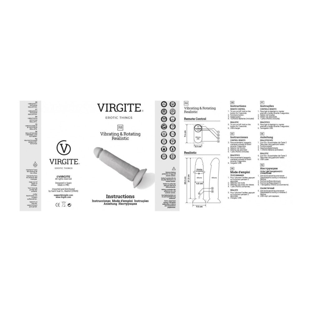 Virgite R8 Vibrating Dildo with Rotation & Remote