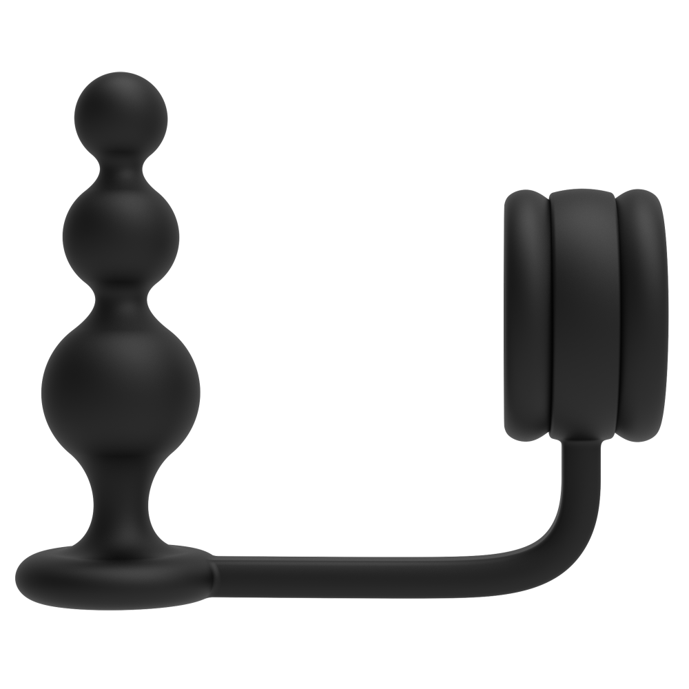 2 in 1 Silicone Cock Ring with Anal Rosary Ramrod