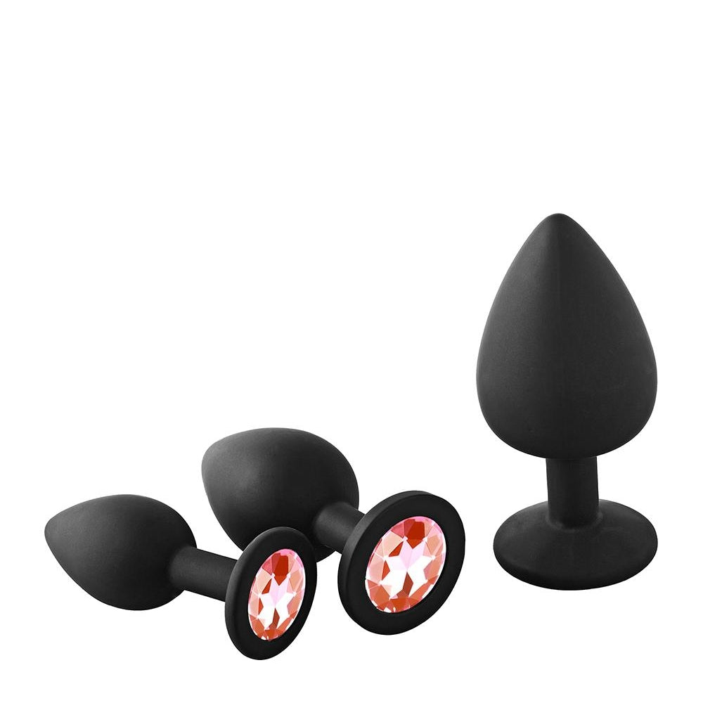 3 pc. silicone butt plugs with crystals Anal Training Kit