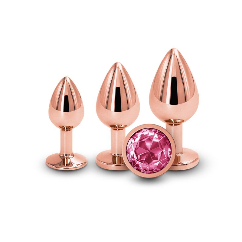 3 pcs. metal butt plug set with pink crystal Rear golden