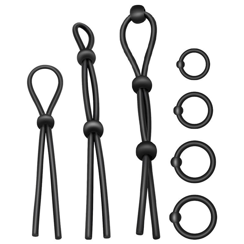 Addicted Toys 7-piece cock ring set of silicone rings and fasteners