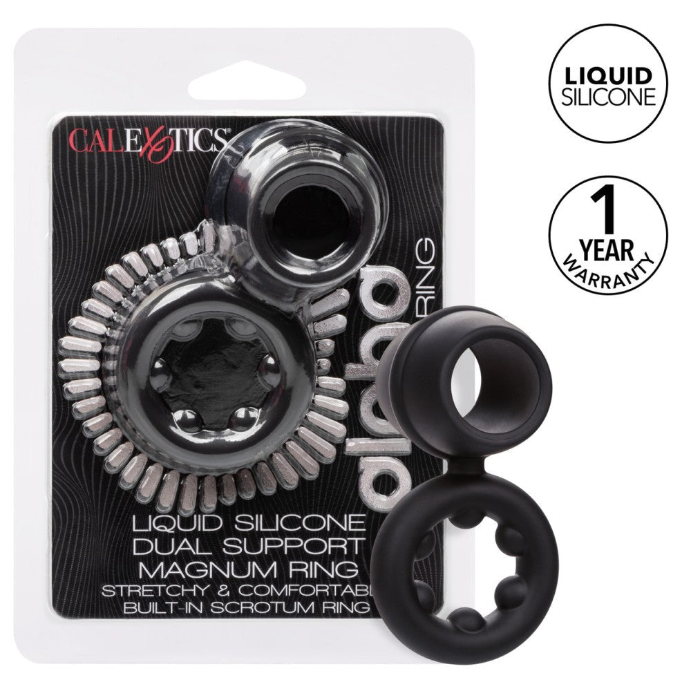 Alpha Dual Magnum Cock Ring Silicone Double Fastener Black