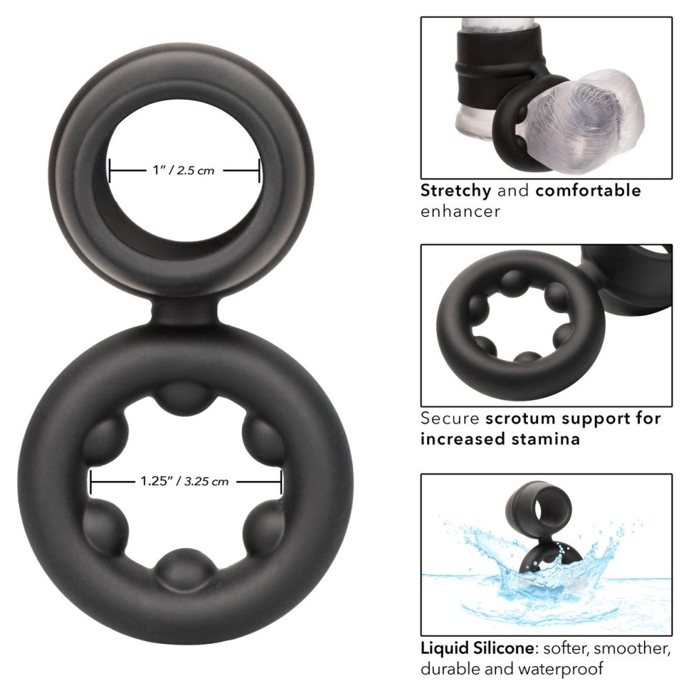 Alpha Dual Magnum Cock Ring Silicone Double Fastener Black